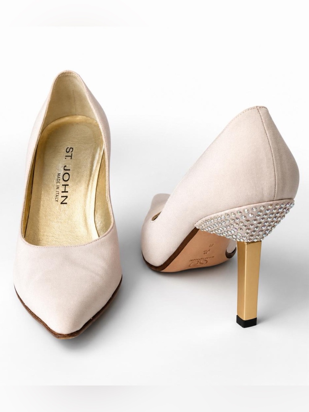 St. John Crystal-Embellished Pointed Toe Pumps, Pale Blush, 36.5, GUC